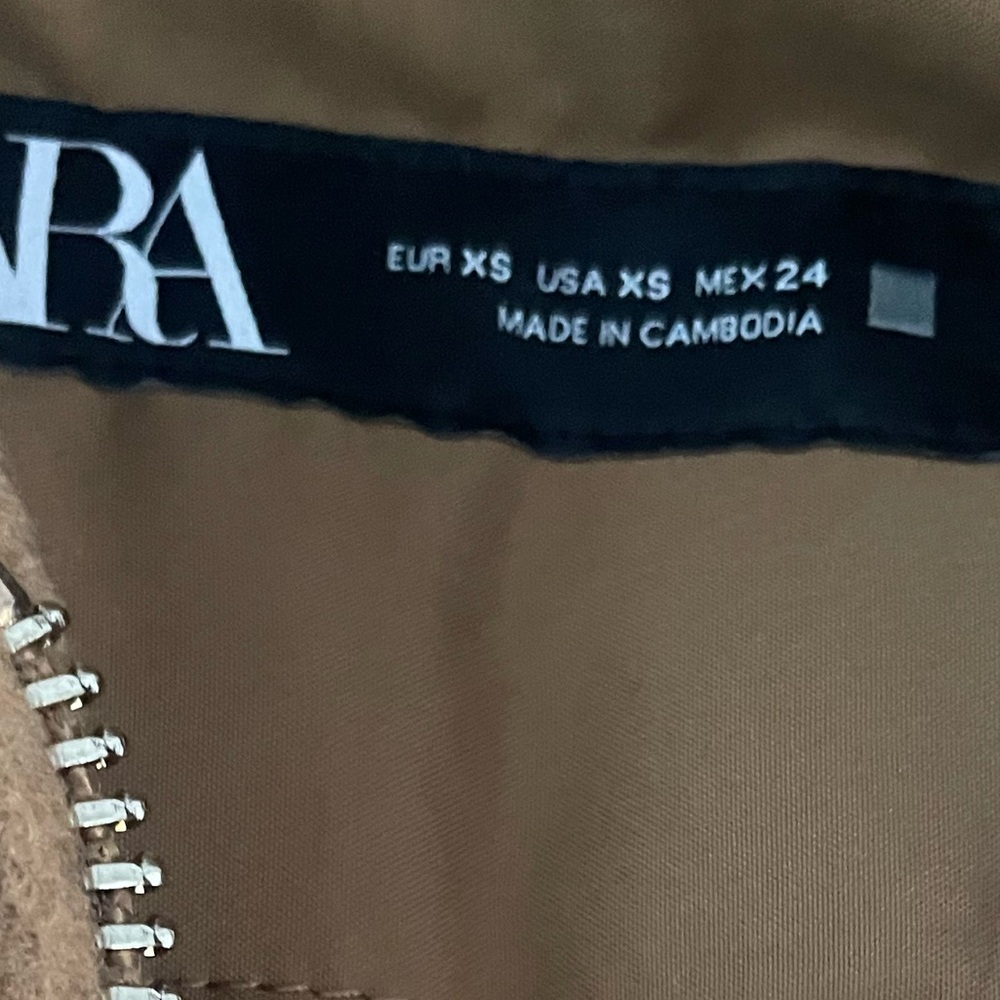 Zara Tan Bomber Jacket Suede-Like Finish - Picture 2 of 3